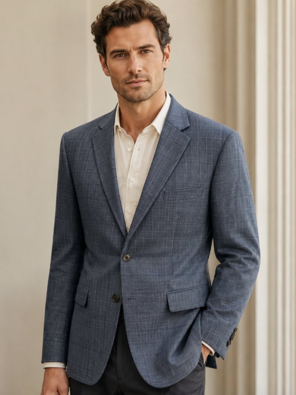 Calvin Klein Men’s Blue Plaid 100% Wool Blazer Sport Coat 42R